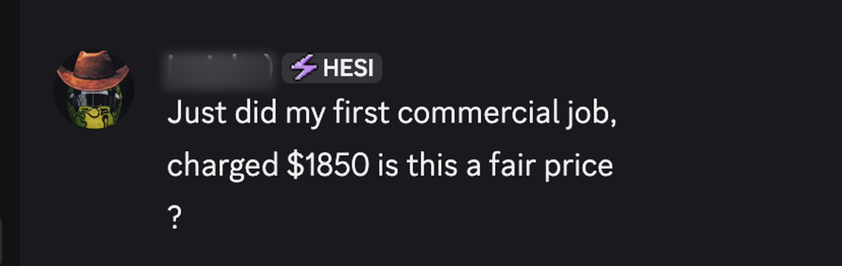 First commercial job charged $1,850